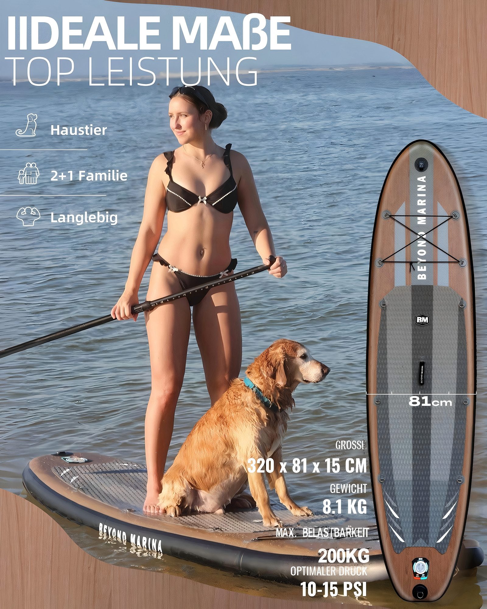 BEYOND MARINA Inflatable SUP-Board Aufblasbares Stehpaddelbrett, federleichtes Sup Board, Fusion Tech für Steifigkeit und Stabilität, Reisefreundlich