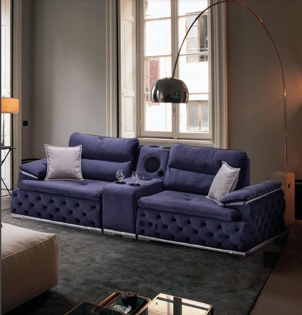 JVmoebel Chesterfield-Sofa Chesterfield XXL Couch 4-Sitzer Sofa in Blau Polsterung, Made in Europa