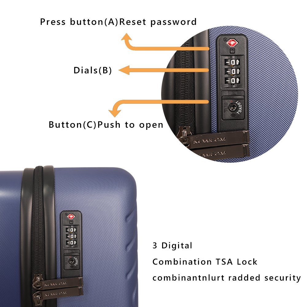 Handgepäckkoffer NEWCOM TSA-Schloss,2er-Set ABS+PC mit Hartschale Gepäckset blau