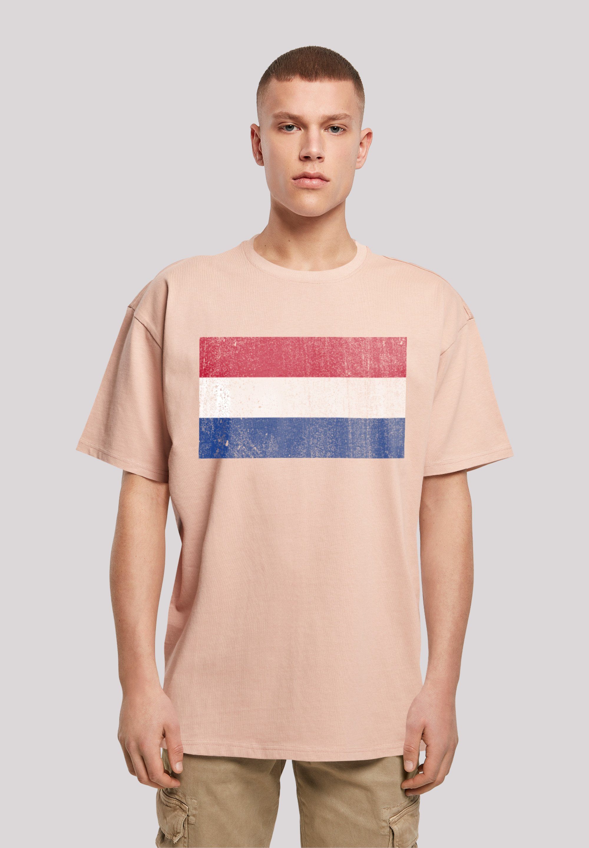 Print, überschnittene Flagge distressed und NIederlande Holland Weite Passform Netherlands Schultern T-Shirt F4NT4STIC