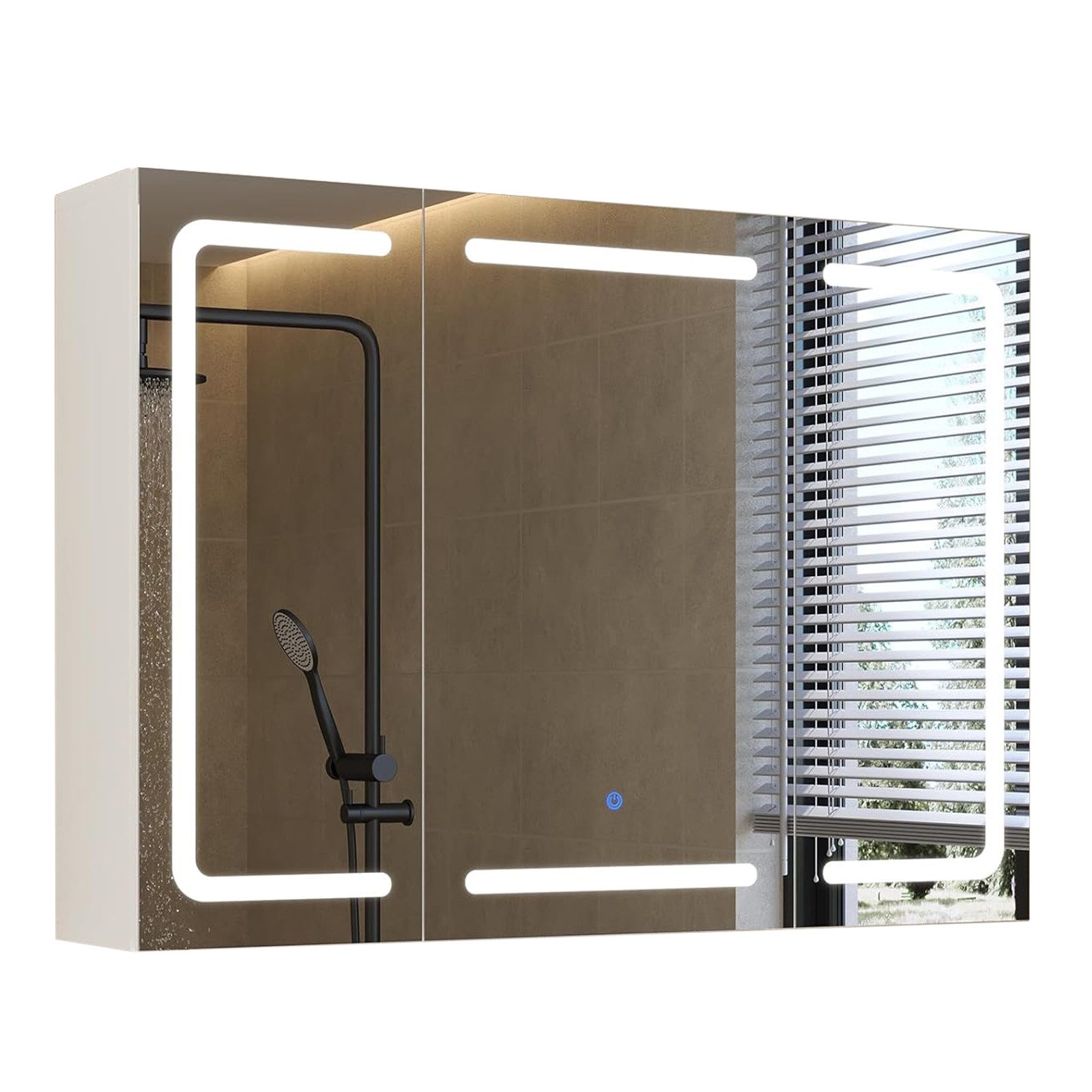 MSMASK Badezimmerspiegelschrank mit LED-Spiegel, 3 Farbtemperaturen, Dimmfunktion (1-St) Spiegelschrank Badezimmerschrank, 80x60x16cm