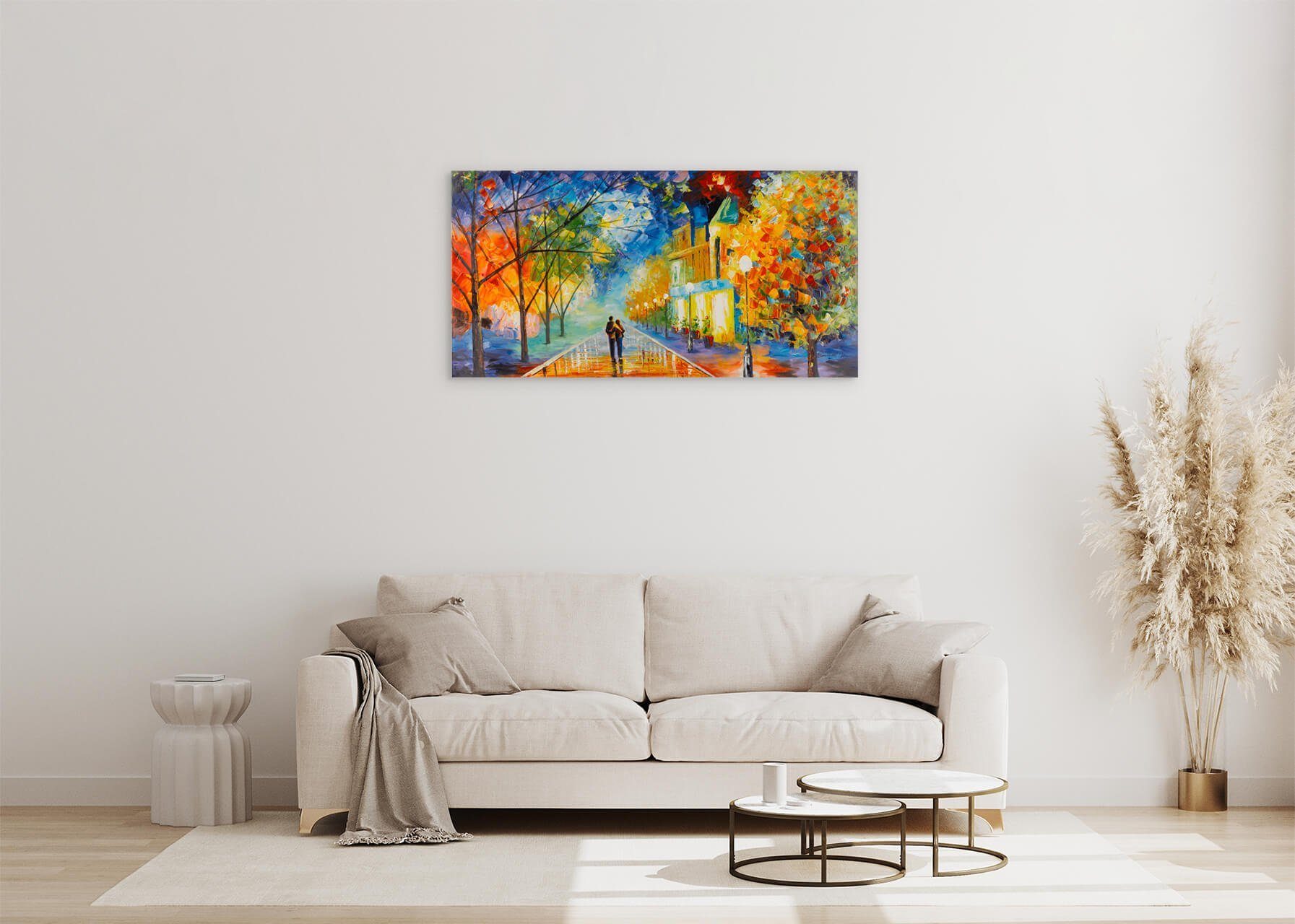 HANDGEMALT Wohnzimmer Gemälde Leinwandbild Fateful 120x60 100% KUNSTLOFT cm, Wandbild Evening