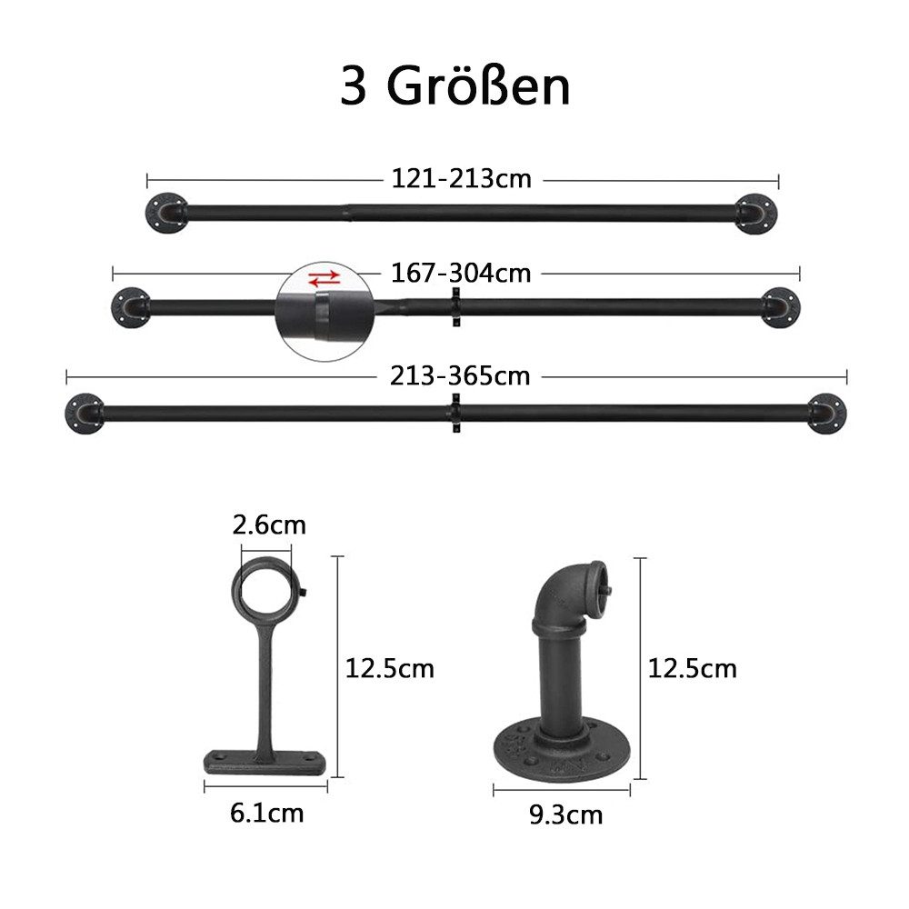 NUODWELL Gardinenstange Gardinenstange Schwarz, 3 Größen Industrial Vorhang günstig online kaufen