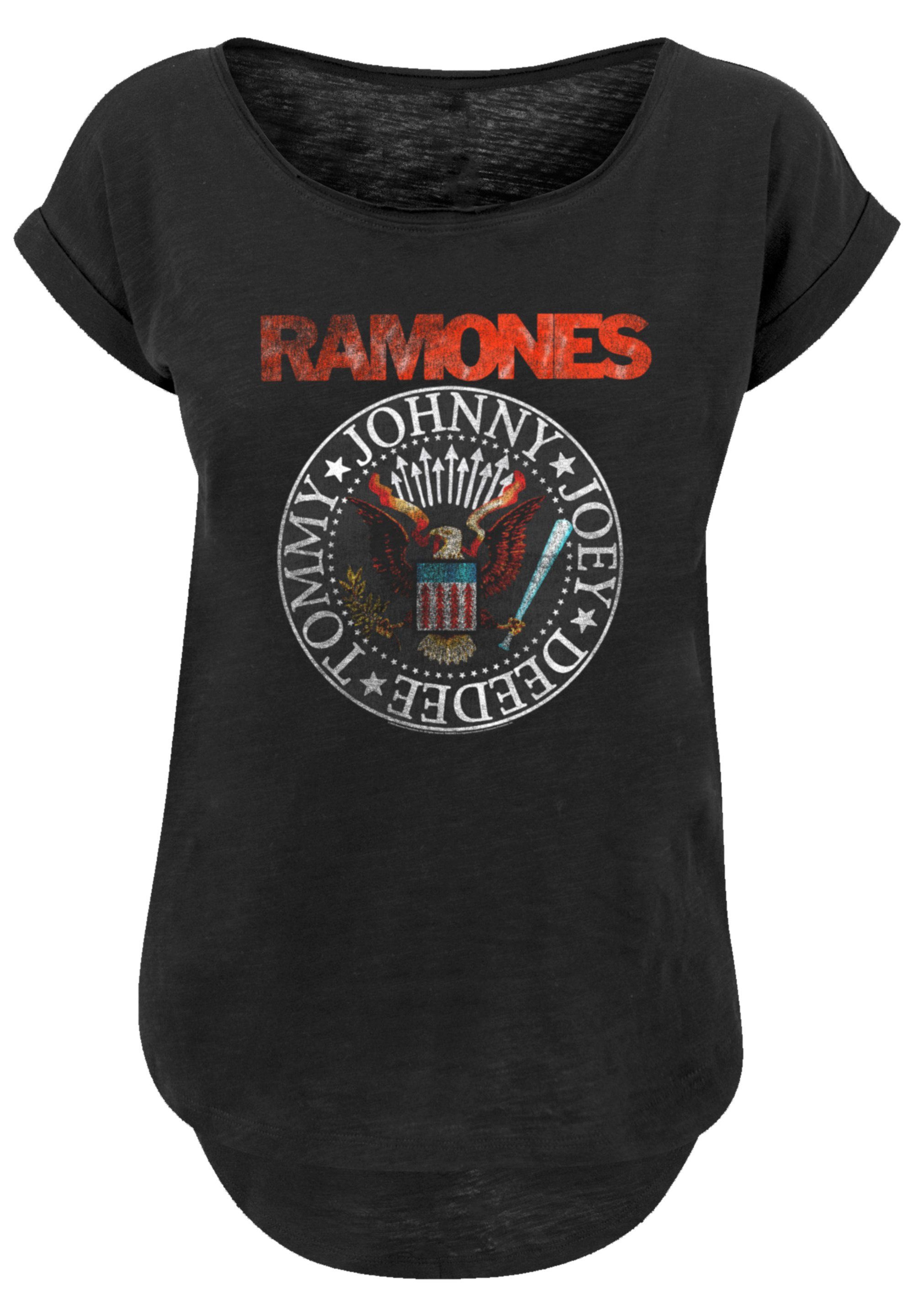 F4NT4STIC T-Shirt Ramones Rock Musik Band VINTAGE EAGLE SEAL Premium  Qualität, Band, Rock-Musik, Hinten extra lang geschnittenes Damen T-Shirt