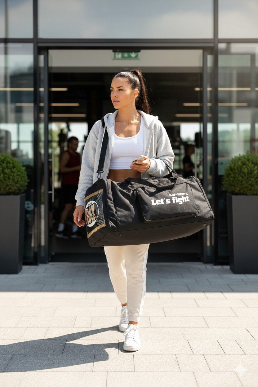 BAY-Sports Sporttasche Let´s Fight Trainingstasche Sport groß Boxen Kampfsport Kickboxen MMA (Nylon wasserabweisend, Gold Emblem), 80 cm, 100 Liter, Präge Logo Embossed, XXL, Muay Thai, Fighting Wear