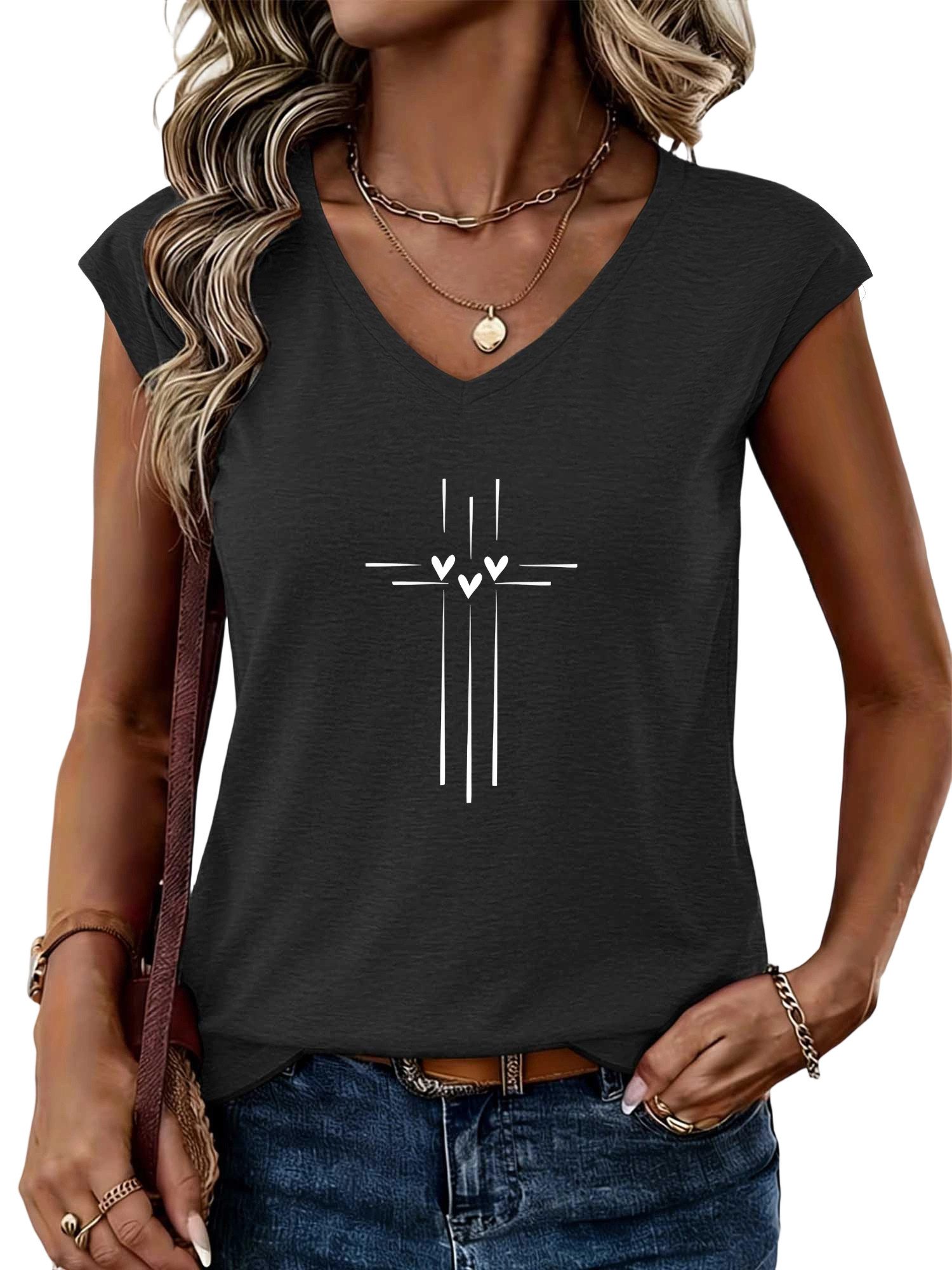 PYLIKE Print-Shirt Damen Casual Achselhemd mit Liebe Druck bequemes Tanktop Bequem für Freizeit und Büro,Strandurlaub