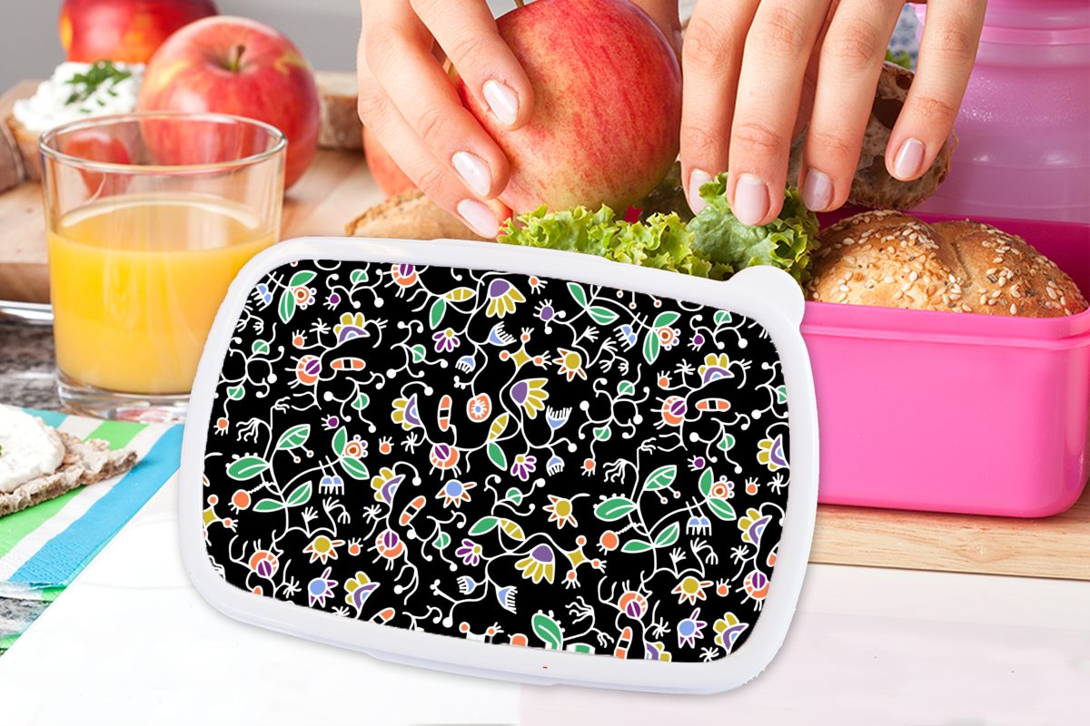 Brotdose - Brotbox MuchoWow Snackbox, rosa Lunchbox (2-tlg), Erwachsene, für Muster Kunststoff, Frühling, Kunststoff Mädchen, Blumen Kinder, -