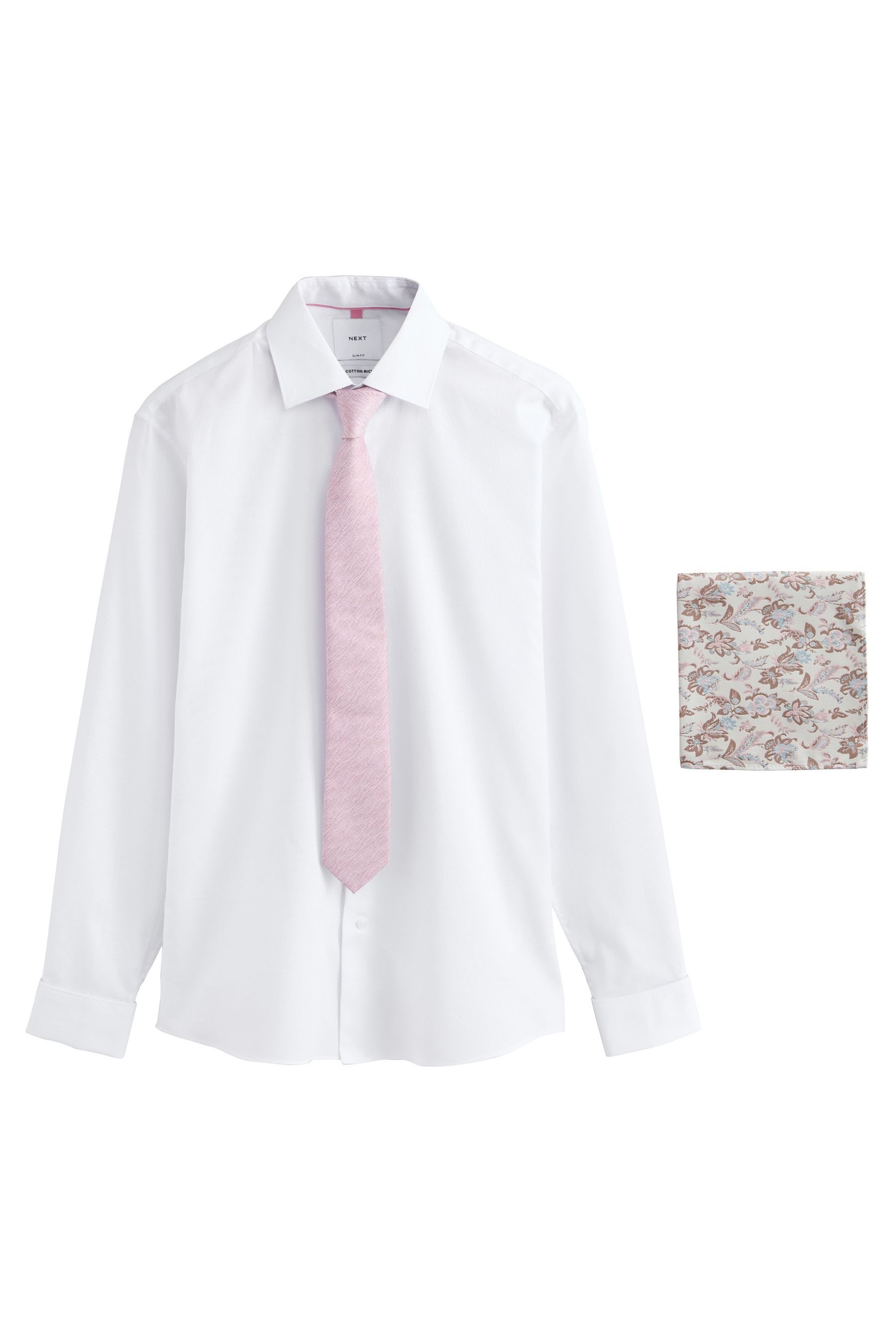 Langarmhemd Slim Fit Hemd, Krawatte, Tuch + Manschettenknöpfe