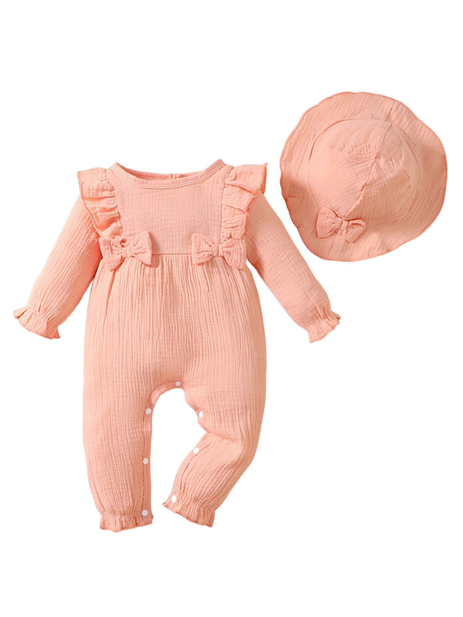 LAPA Strampler Langärmliger Bodysuit aus Baumwolle für Baby Mädchen mit Rüschen (Set, 2-tlg) Lässiger einfarbiger Basic Outfit, Overall und Mütze