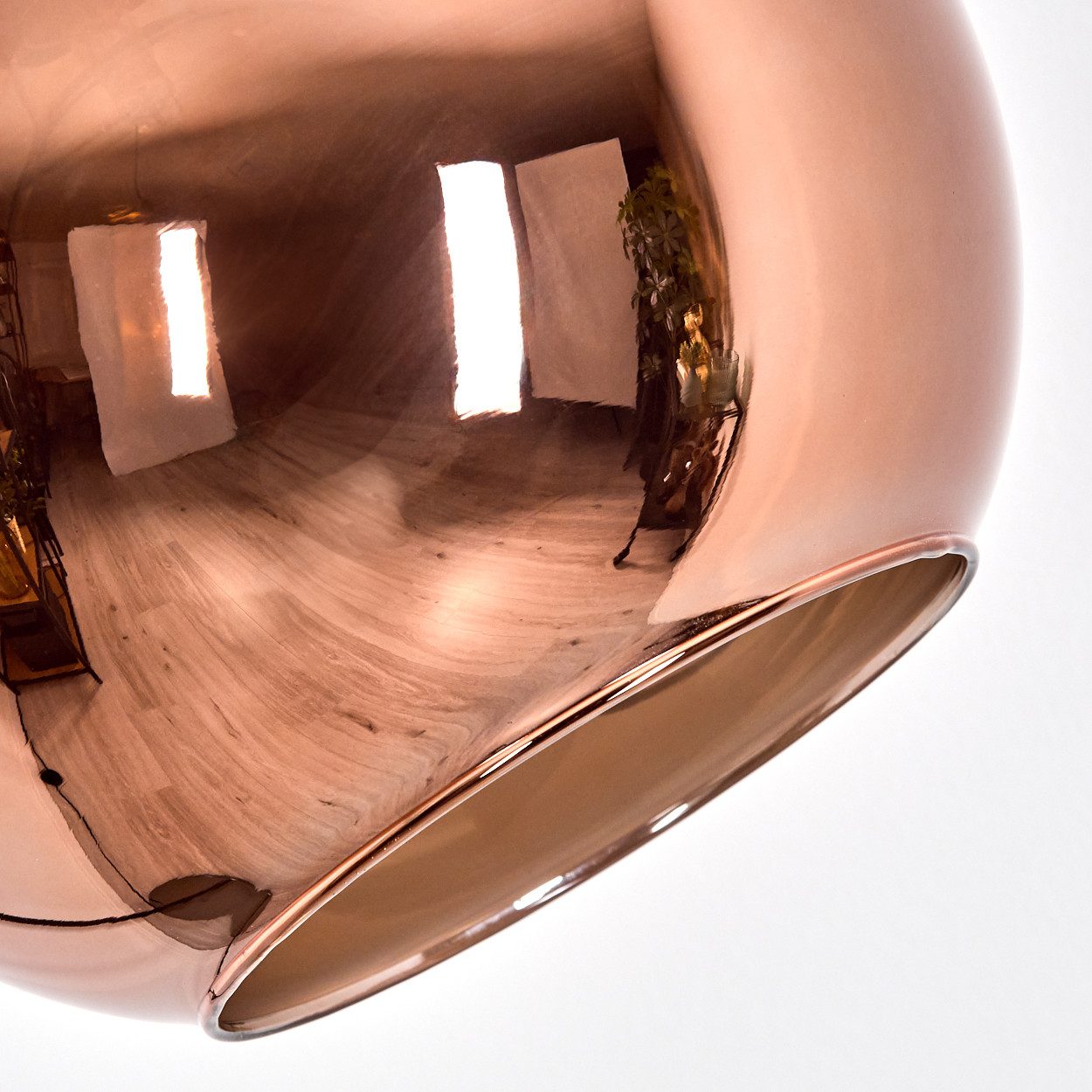 hofstein Bogenlampe Stehlampe aus Metall/Glas in Schwarz/Chrom/Kupfer im Retro-Design, verstellbare Stehleuchte mit Glasschirmen (25cm) u. Fußschalter, E27