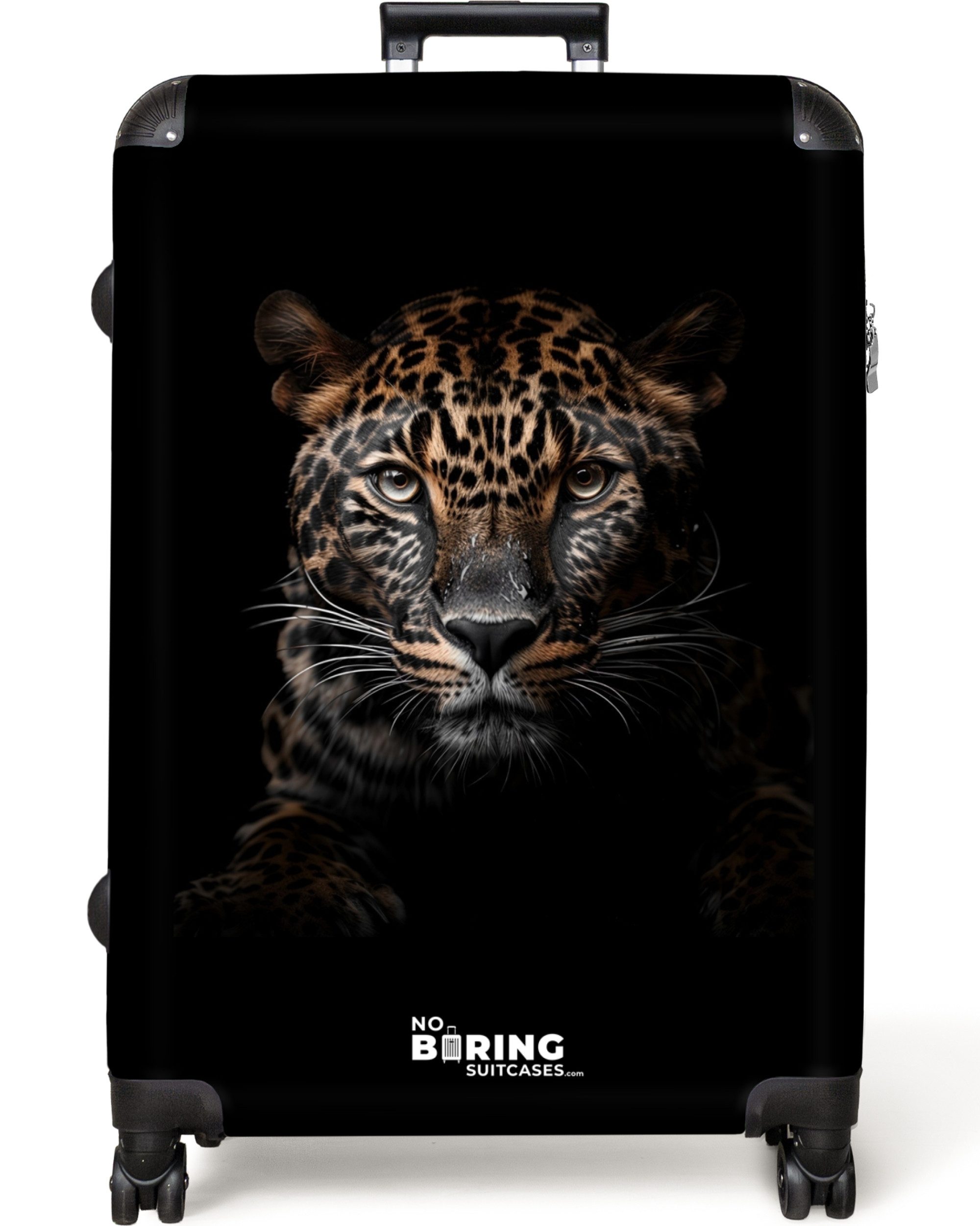 NoBoringSuitcases.com© Hartschalen-Trolley Hellbrauner Pantherkopf auf schw günstig online kaufen