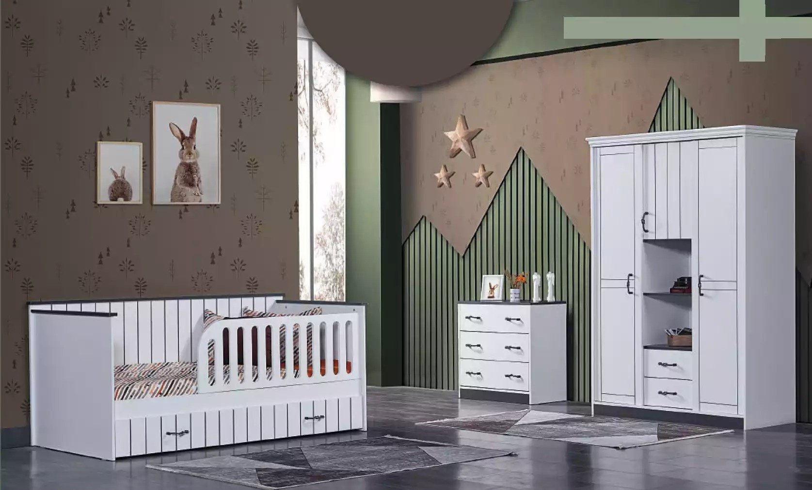 Babymöbel-Set Kleinkindmöbel in Weiß: Bett, Kommode und Kleiderschrank aus Holz