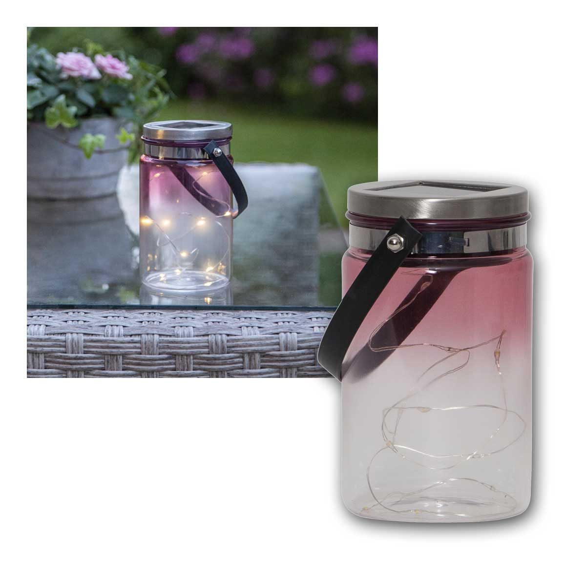 STAR TRADING LED Solarleuchte Solar-Deko-Glas TINT rot, 10 LED warm am Draht, warmweiß
