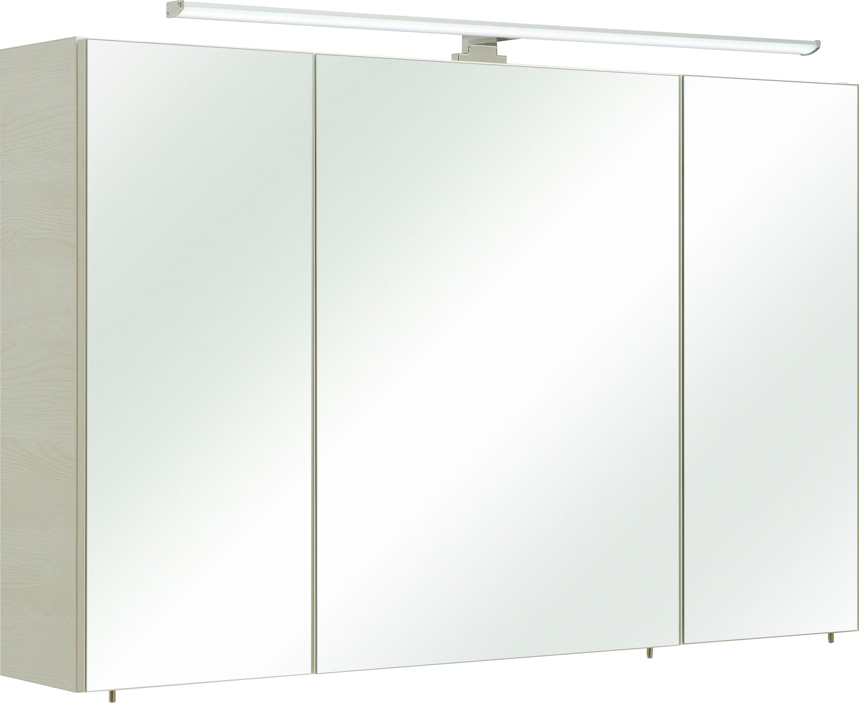 Saphir Spiegelschrank Quickset Badezimmer-Spiegelschrank inkl LED-Aufsatzleuchte 110 cm breit, inkl. Türdämpfer, 3 Spiegeltüren, mit Steckdose