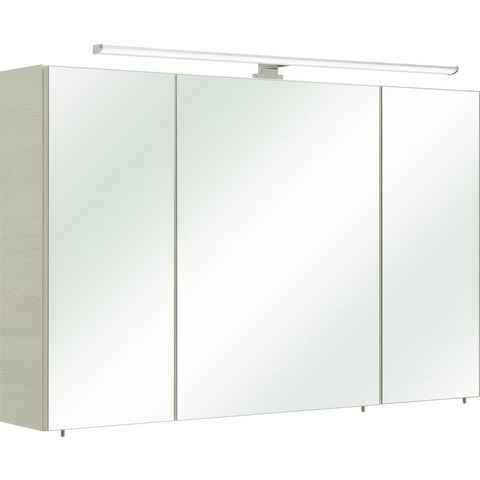 Saphir Spiegelschrank Quickset Badezimmer-Spiegelschrank inkl LED-Aufsatzleuchte 110 cm breit, inkl. Türdämpfer, 3 Spiegeltüren, mit Steckdose