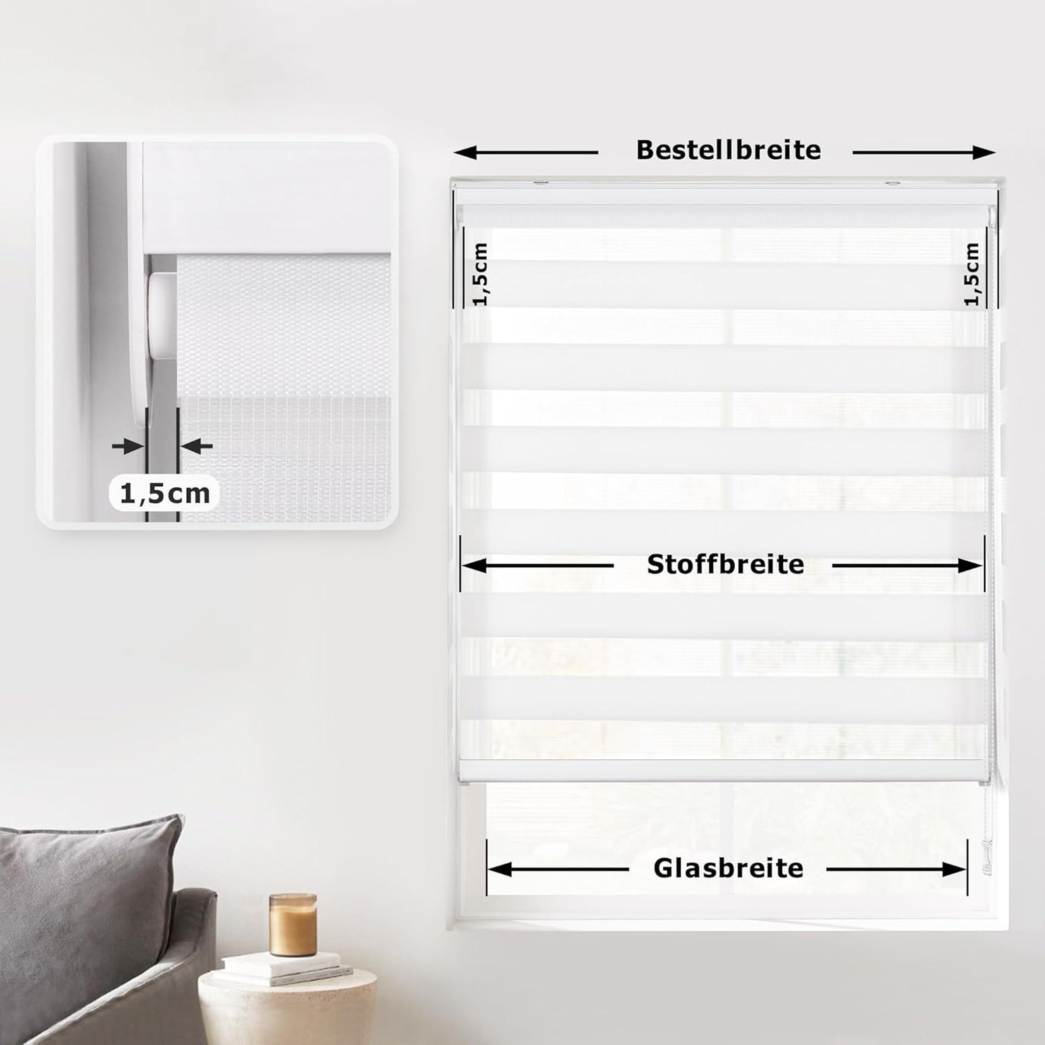 Doppelrollo Premium Doppelrollo / Duo Rollo, 80 x 175 cm, weiß, Victoria M., blickdicht, ohne Bohren, freihängend, verschraubt, Lichtdurchlässig und verdunkelnd mit Kettenzug Wand- o. Deckenmontage