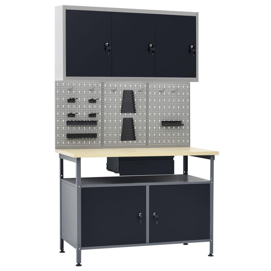 vidaXL Werkbank Werkbank mit 3 Werkzeugwänden und 1 Wandschrank, (1-tlg)