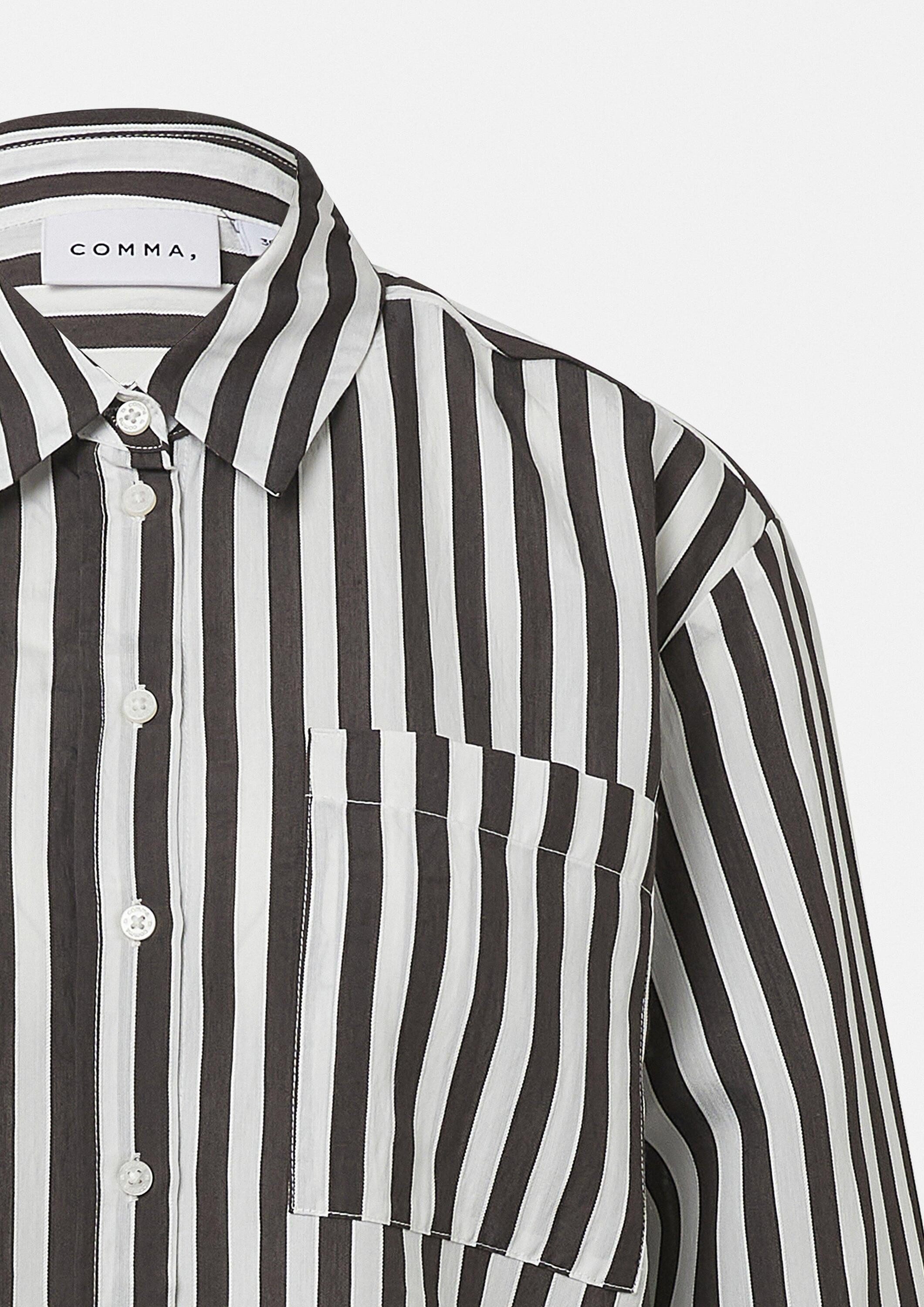 comma Langarmbluse Bluse Gestreifte Relaxed-Fit-Hemdbluse mit Brusttasche