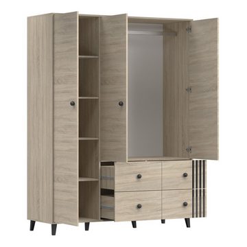 MOEBLO Drehtürenschrank FORTEN 3D4S (mit Schubladen, Kleiderschrank 3-türig Schrank Garderobe Schlafzimmer) (BxHxT):150x201,50x55cm