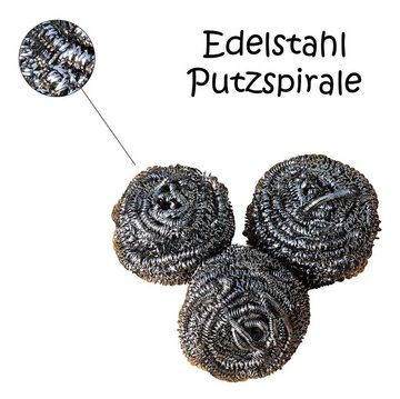 Jean Products Reinigungsschwamm Edelstahl Putzspirale 3 x 20 g im Beutel, Reinigungsball Drahtkugel Spülschwamm Stahlschwamm Scheuerpad