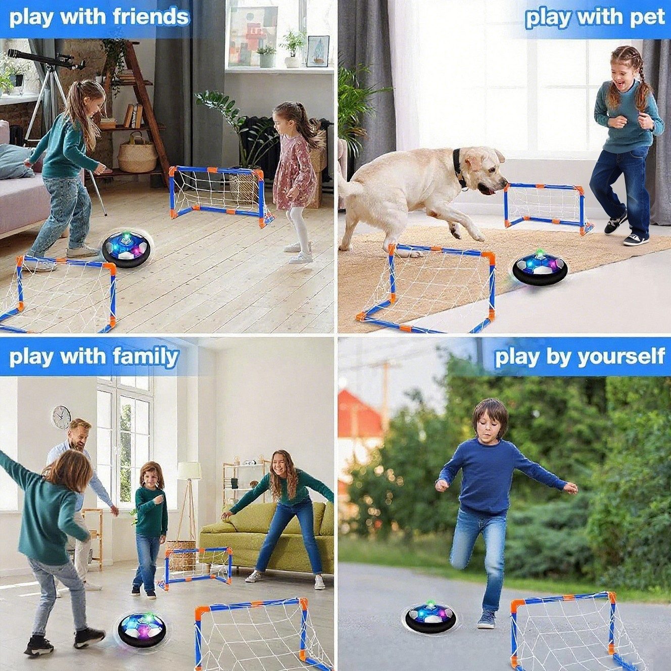 POPOLIC Spielball Spielball Fussball Kinder Spielzeug Set, Air Power Fußball (mit Bunte LED-Leuchten, 1-St., USB-Aufladung Hover Ball, Indoor Football Kinderspielzeug), Fußballspielzeug, Lernspielzeug für Jungen und Mädchen ab 3 Jahren