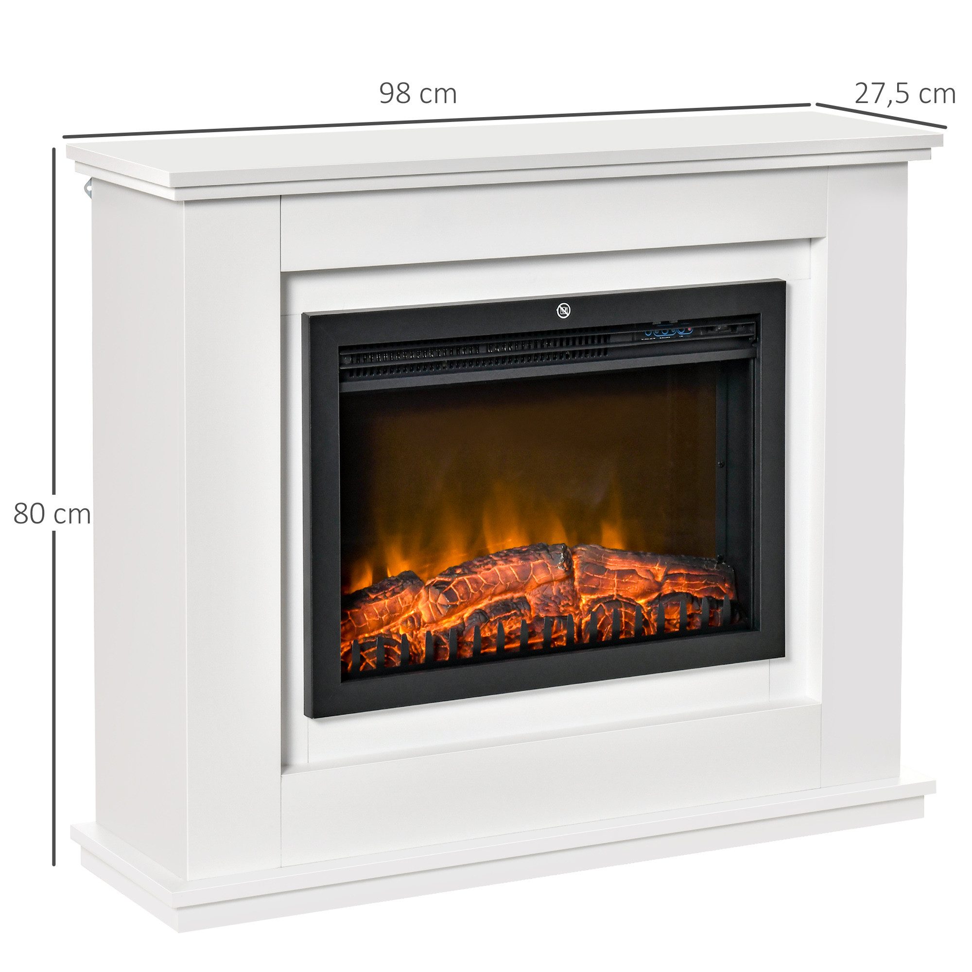 HOMCOM Elektrokamin Elektrischer Standkamin mit Heizung, 2000W Kamin, Fernbedienung, für Wohnzimmer, Schlafzimmer, Weiß – Bild 2 von 5