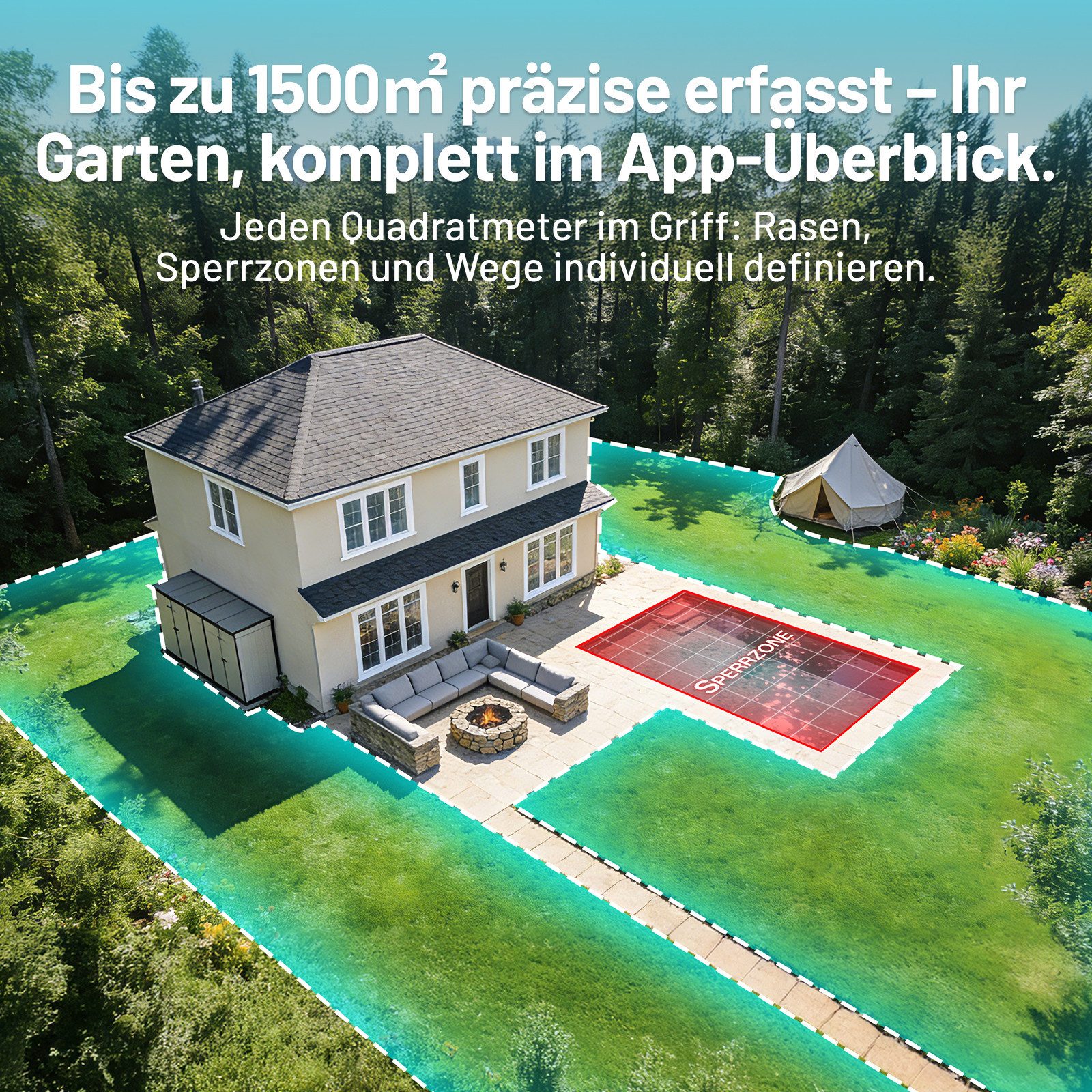 VONKO Rasenmähroboter M200 ohne Begrenzungskabel, RTK+AI Vision, Auto-Kartierung, bis 1500 m² Rasenfläche, 45% Steigung, Smarte Hindernisvermeidung, App – Bild 5 von 5