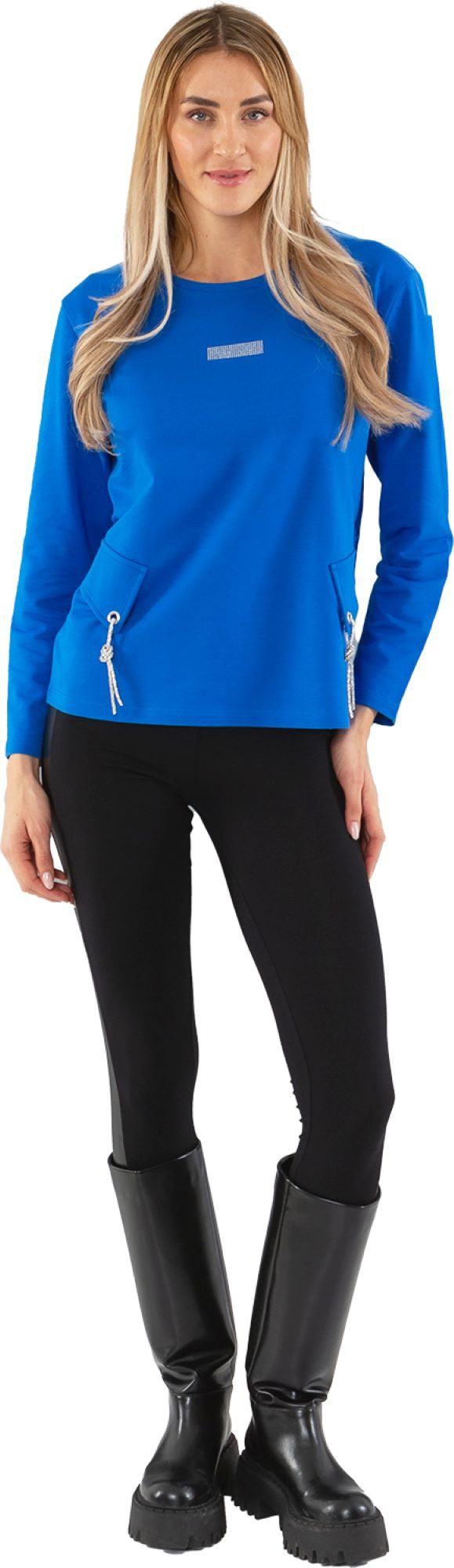 Estefania for woman Rundhalspullover 193-7110, mit Strassbesatz und glitzernden Zierkordeln Strass besetzte Zierkordeln