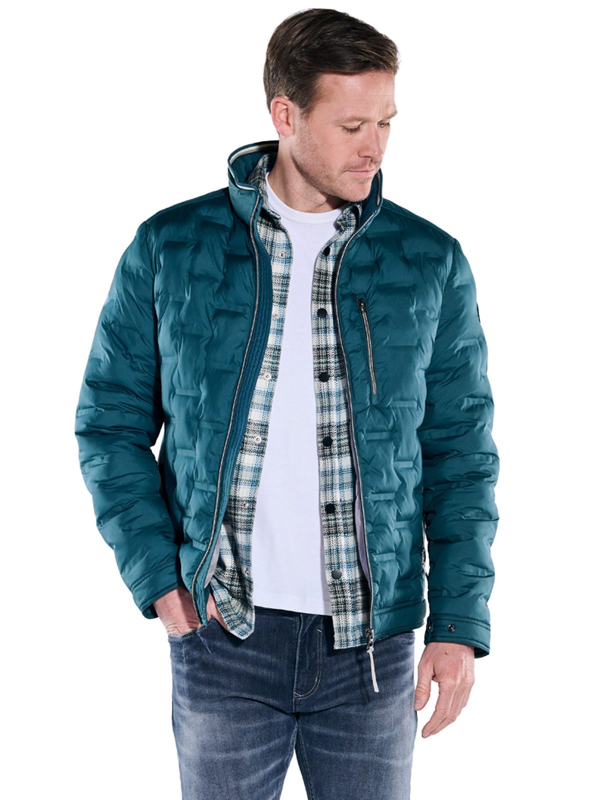 Engbers Steppjacke Herren Steppjacke mit Strickkragen, Petrolgruen günstig online kaufen