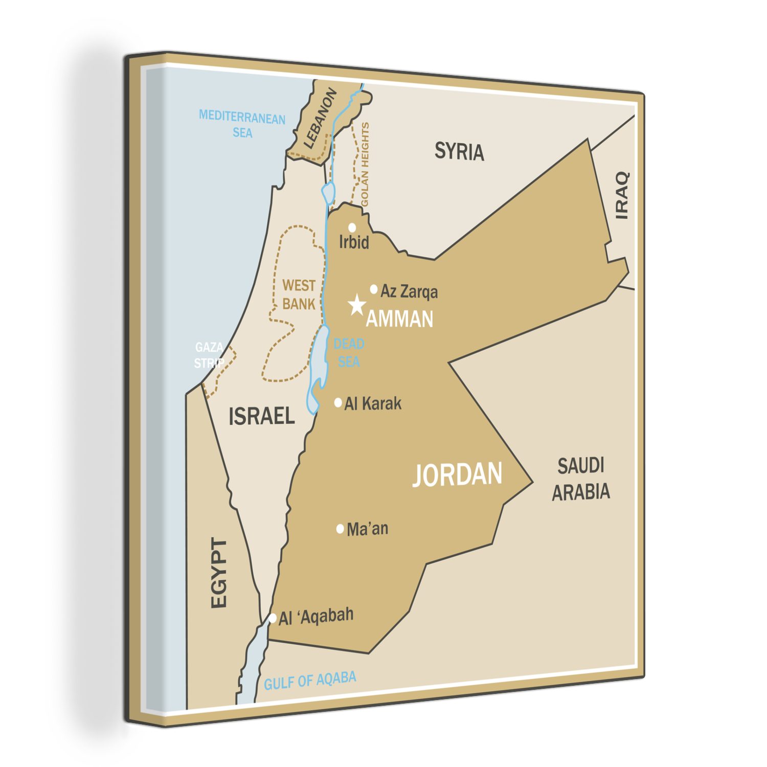 Schlafzimmer OneMillionCanvasses® Karte Wohnzimmer für Bilder Jordanien, Illustration von Eine (1 Leinwand braunen Leinwandbild einer St),