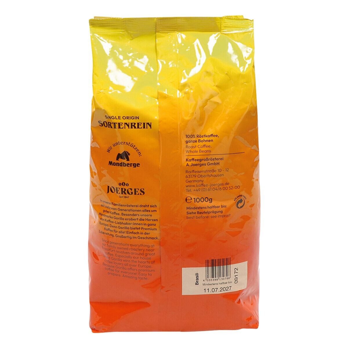 Gorilla Kaffee Brasil, 1 kg, ganze Bohnen