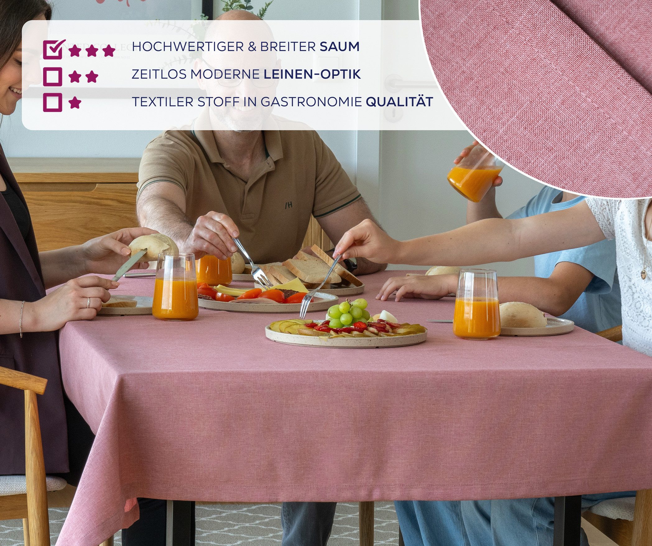 Beautex Tischdecke Fleckenabweisende bügelfreie Tischdecke mit Lotuseffekt, Leinenoptik (1-tlg) – Bild 4 von 5