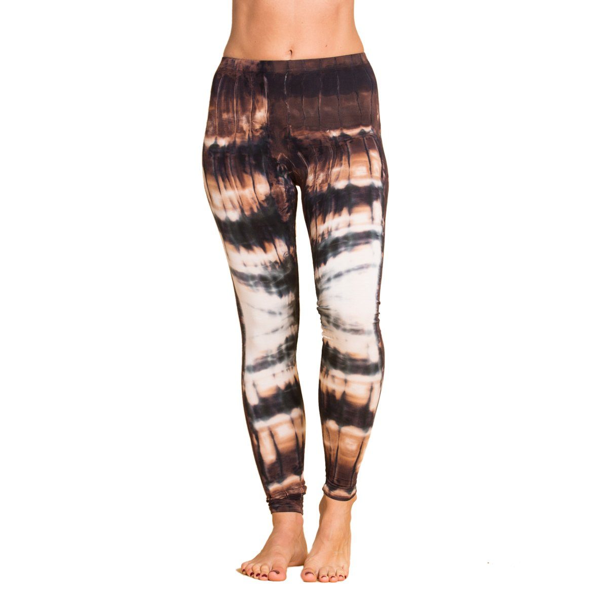 PANASIAM Leggings Unikat Batik Leggings 'Zebra' aus natürlicher Viskose Goa Hose im Batik Look Yogaleggings Sporthose Sportleggings lange Leggings Legging N005 Braunton