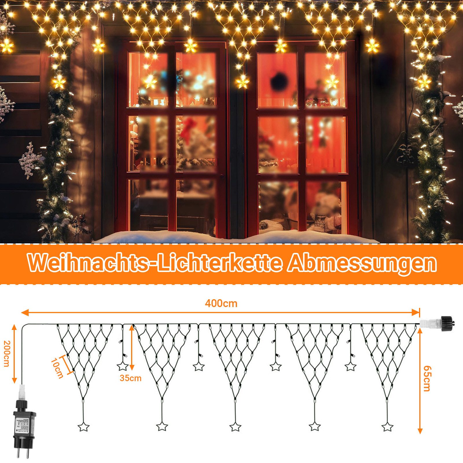 Rosnek LED-Lichtervorhang LED Lichterkette Sterne Weihnachten,LED Lichtervorhang Beleuchtung, Gartenbeleuchtung,für Party Garten Balkon Hochzeit Weihnachten