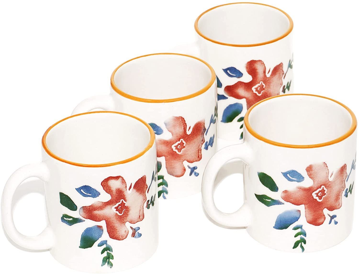Lashuma Tasse Blütenfest, 4-tlg., Keramik, 4er Becher Set für Kaffee - Milch, Teetassen groß 300 ml