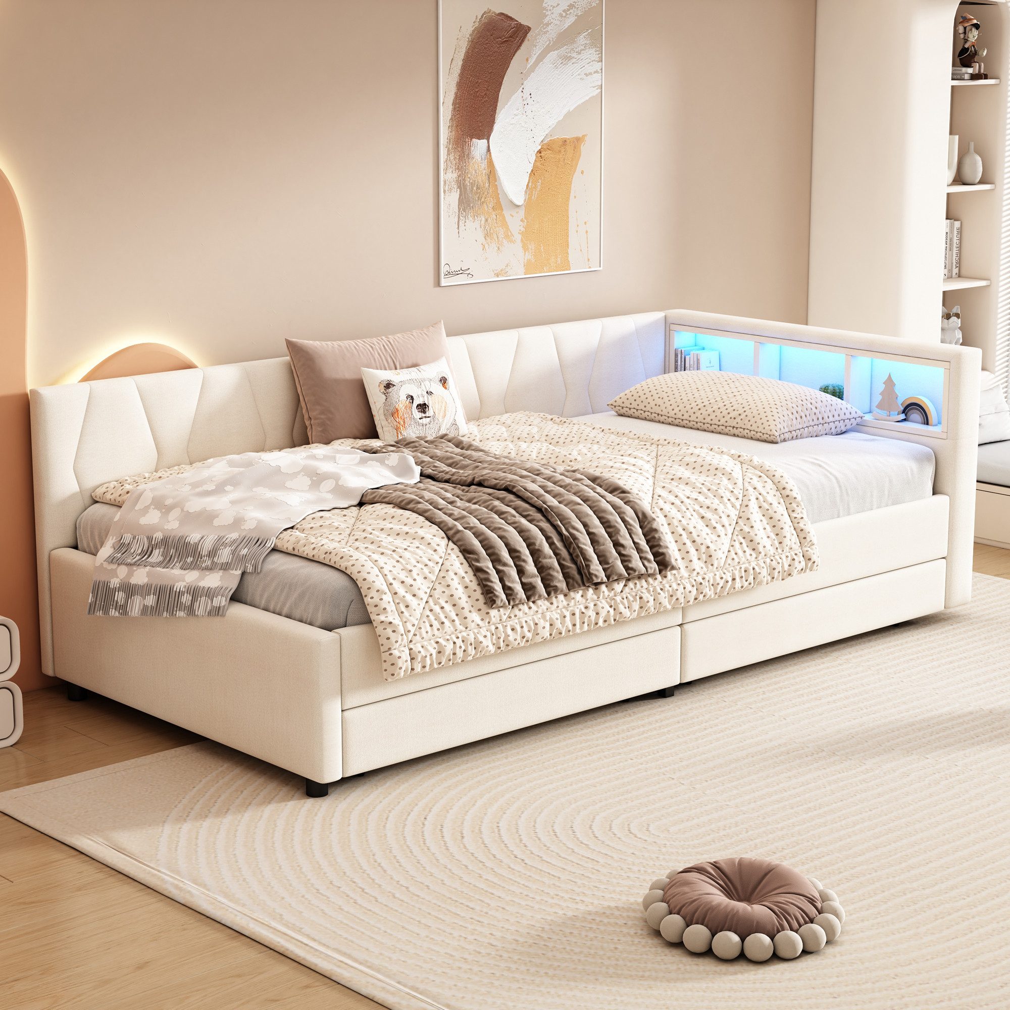 Flieks Daybett, LED Polsterbett Schlafsofa 90x200cm günstig online kaufen