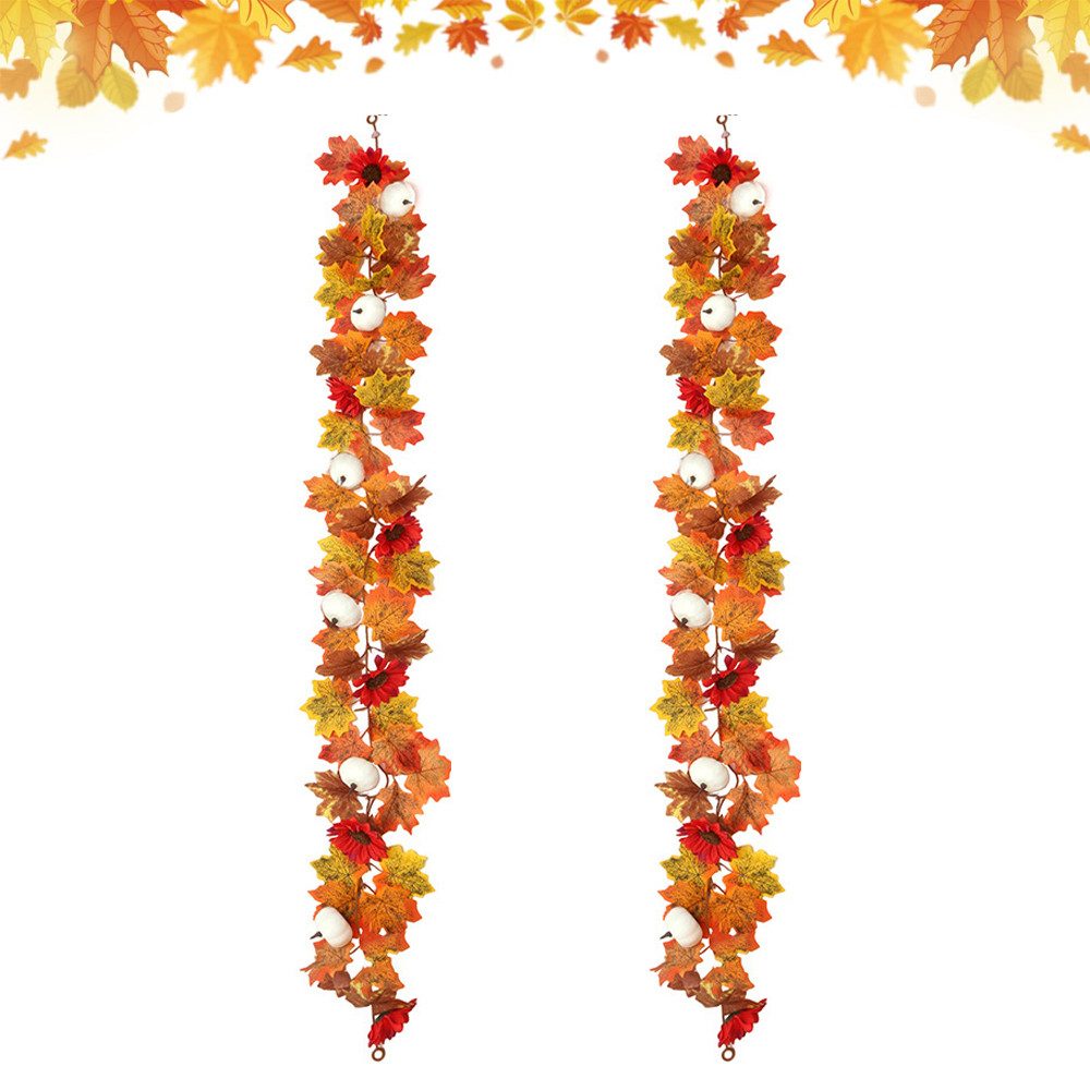 Kunstgirlande Herbst Girlande Ahornblätter, 2er-Pack künstliche Herbstgirlande, Sorvyzxn, Ahornblatt 1,75 m/Stück Herbstdekor Herbst-Erntedankdekor