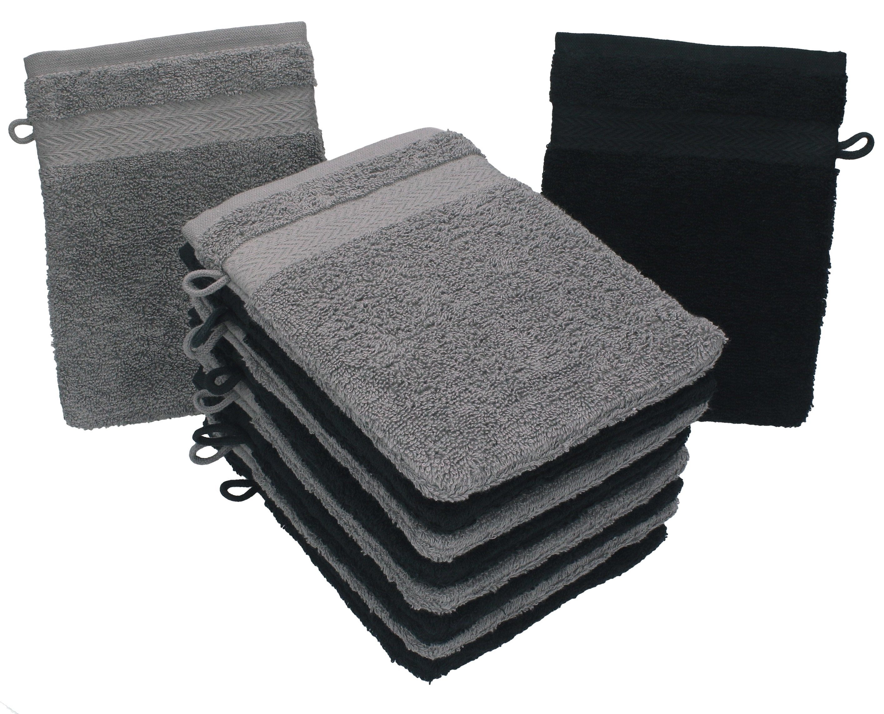 Betz Waschhandschuh 10 Stück Waschhandschuhe Premium 100% Baumwolle Waschlappen Set 16x21 cm Farbe anthrazit und schwarz (10-tlg)