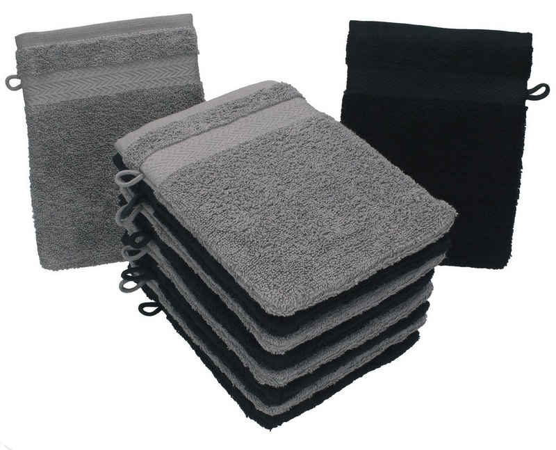 Betz Waschhandschuh »10 Stück Waschhandschuhe Premium 100% Baumwolle Waschlappen Set 16x21 cm Farbe anthrazit und schwarz« (10-tlg)