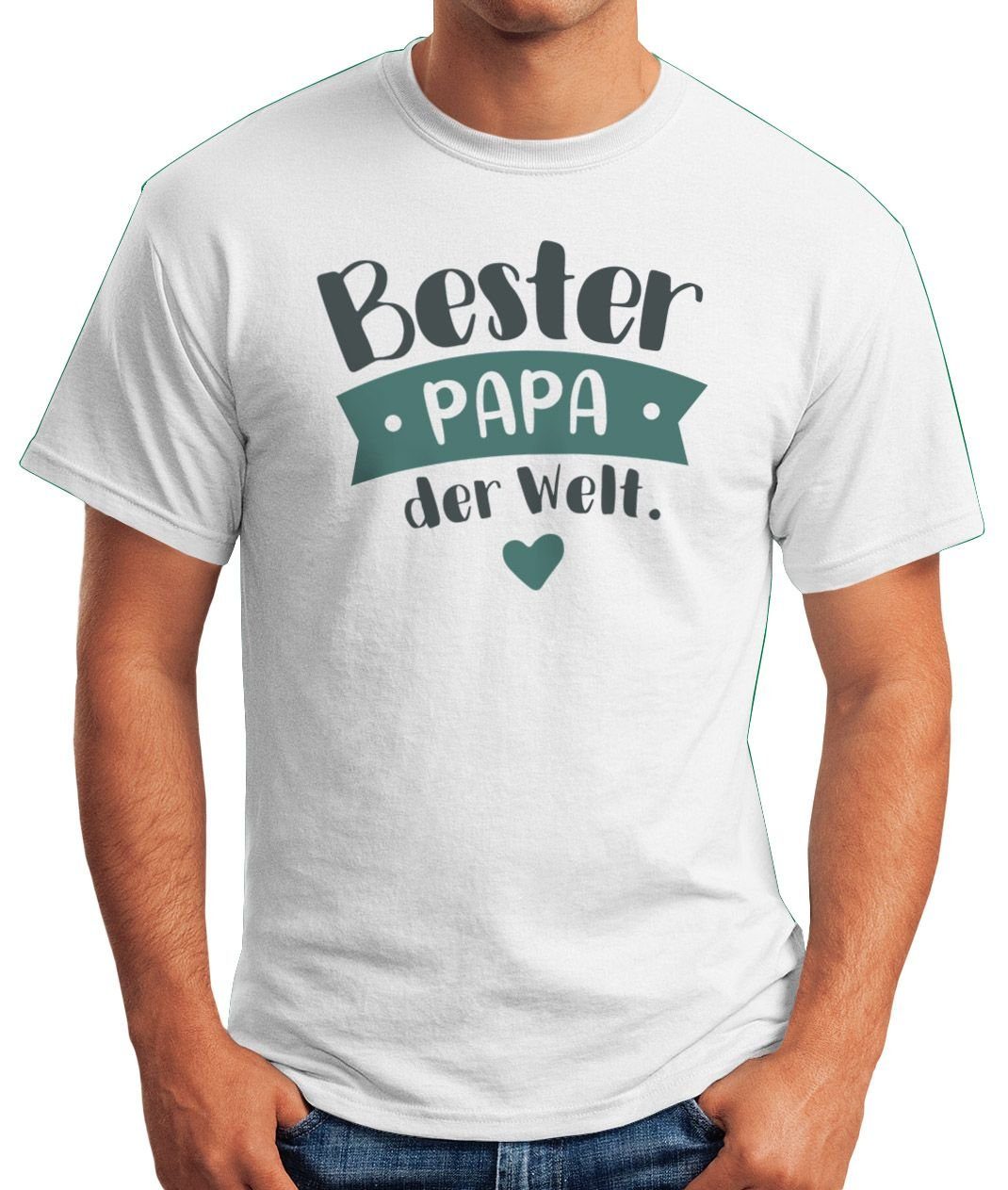 Moonworks® Papa MoonWorks Danke Print-Shirt Bester Aufdruck Herren der Geschenk sagen Papa Print T-Shirt Spruch mit Welt Väter
