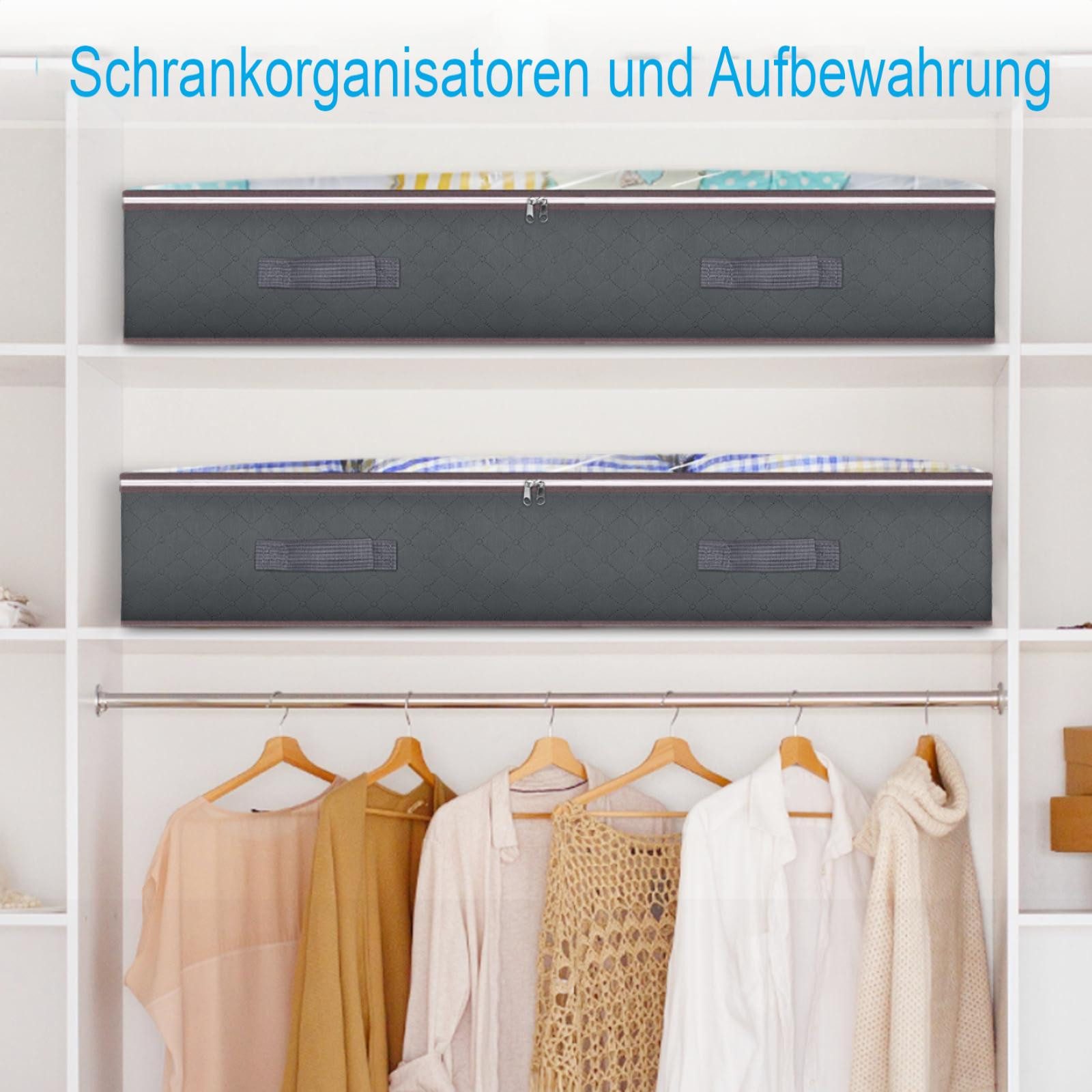 SURFOU Unterbettkommode Unterbett Aufbewahrungsbox Aufbewahrungstasche Unterbett Aufbewahrung (4er Set 90L Große Kapazität, Faltbare Aufbewahrungsbox mit transparent Deckel, Mit 4 Tragegriffen, Doppelreißverschluss, 4 St., für Kleidung, Kissen, Bettdecken und Bettwäsche, 100*50*15cm), für den Einsatz unter dem Bett oder im Schrank