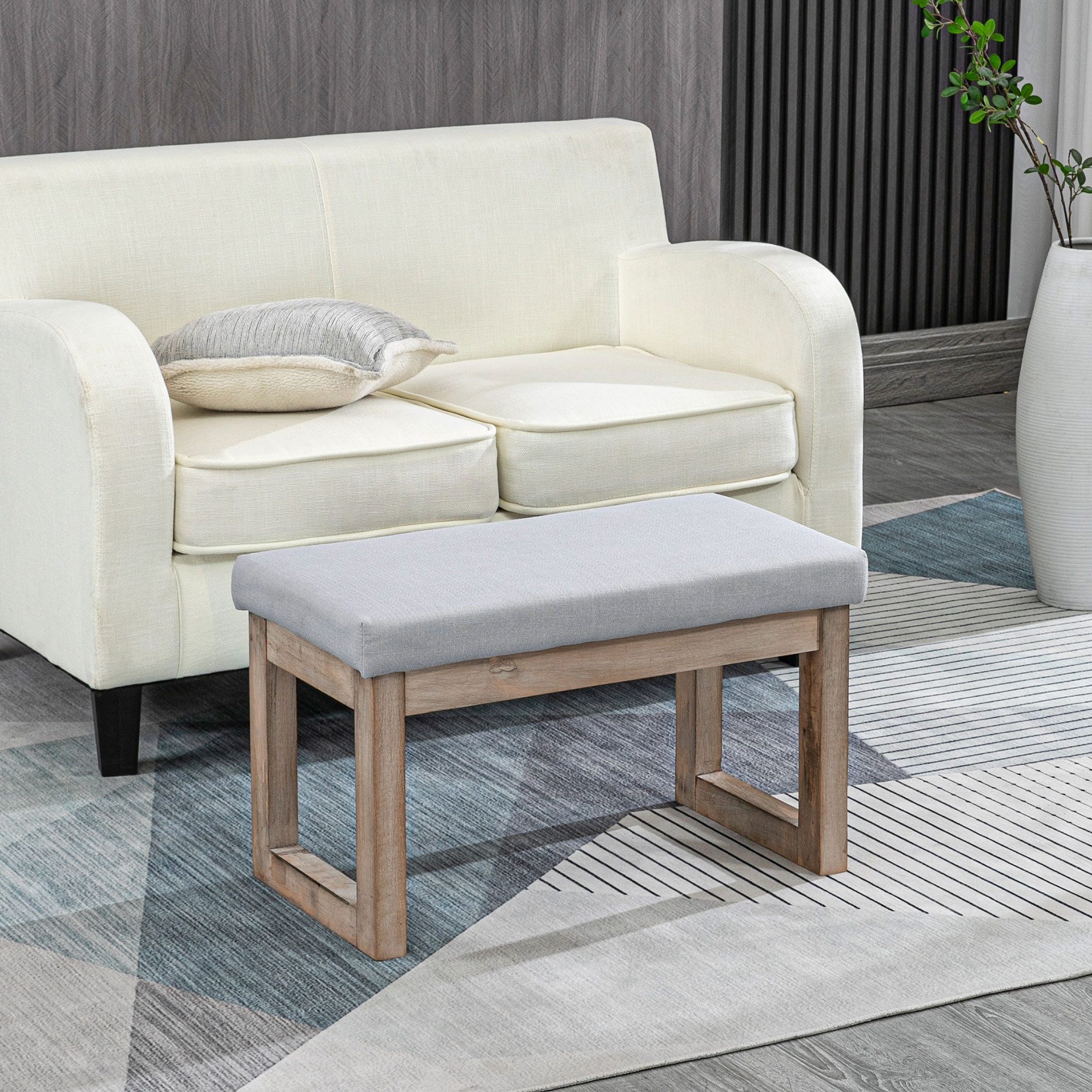 MODFU Polsterbank Sesselhocker Grau 68x38x42 cm, Holzbeine, weiche Polsterung (Packung, 1-St., Fußbank & Sitzhocker für Wohnzimmer & Schlafzimmer), Vielseitige Eingangsbank für Flur & Ankleide