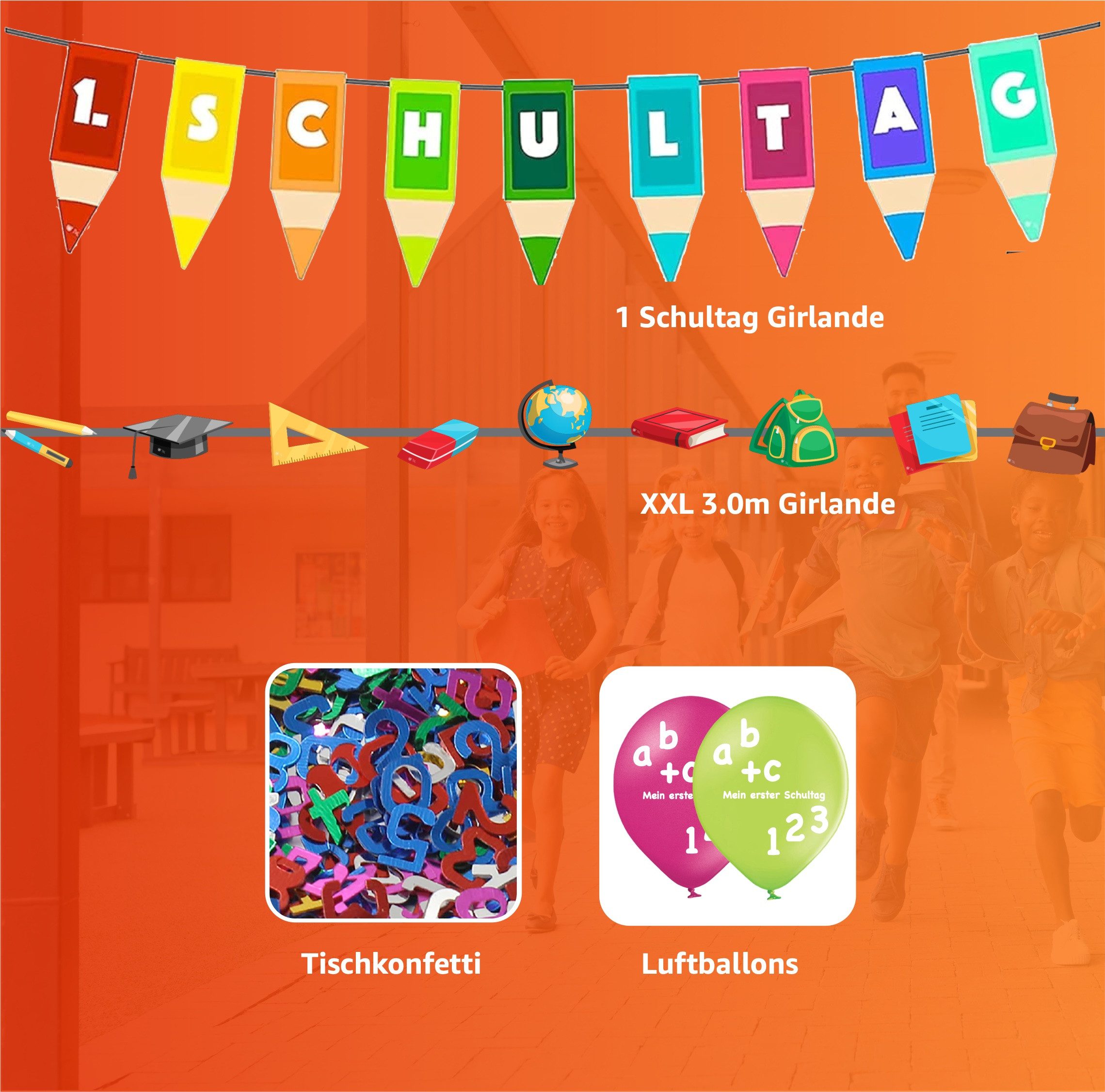Dekotalent® Hängedekoration XXL Einschulung Schulanfang Set über 100 Teile - Schultüte Schulranzen (Packung, 100 St., über 100 Teile), Wiederverwendbar