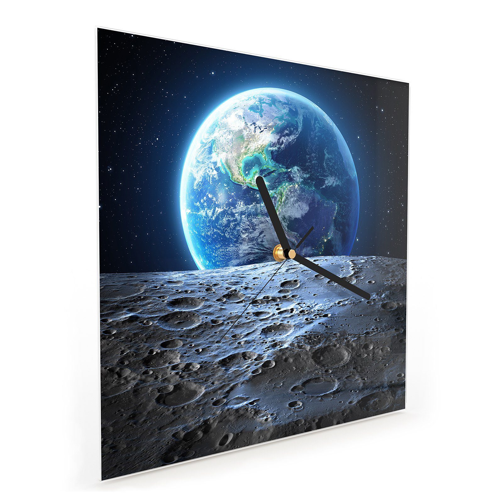 x aus Mond vom Wanduhr Wandkunst Erde Größe Wanduhr Motiv Blaue 30 Glasuhr cm 30 mit Primedeco