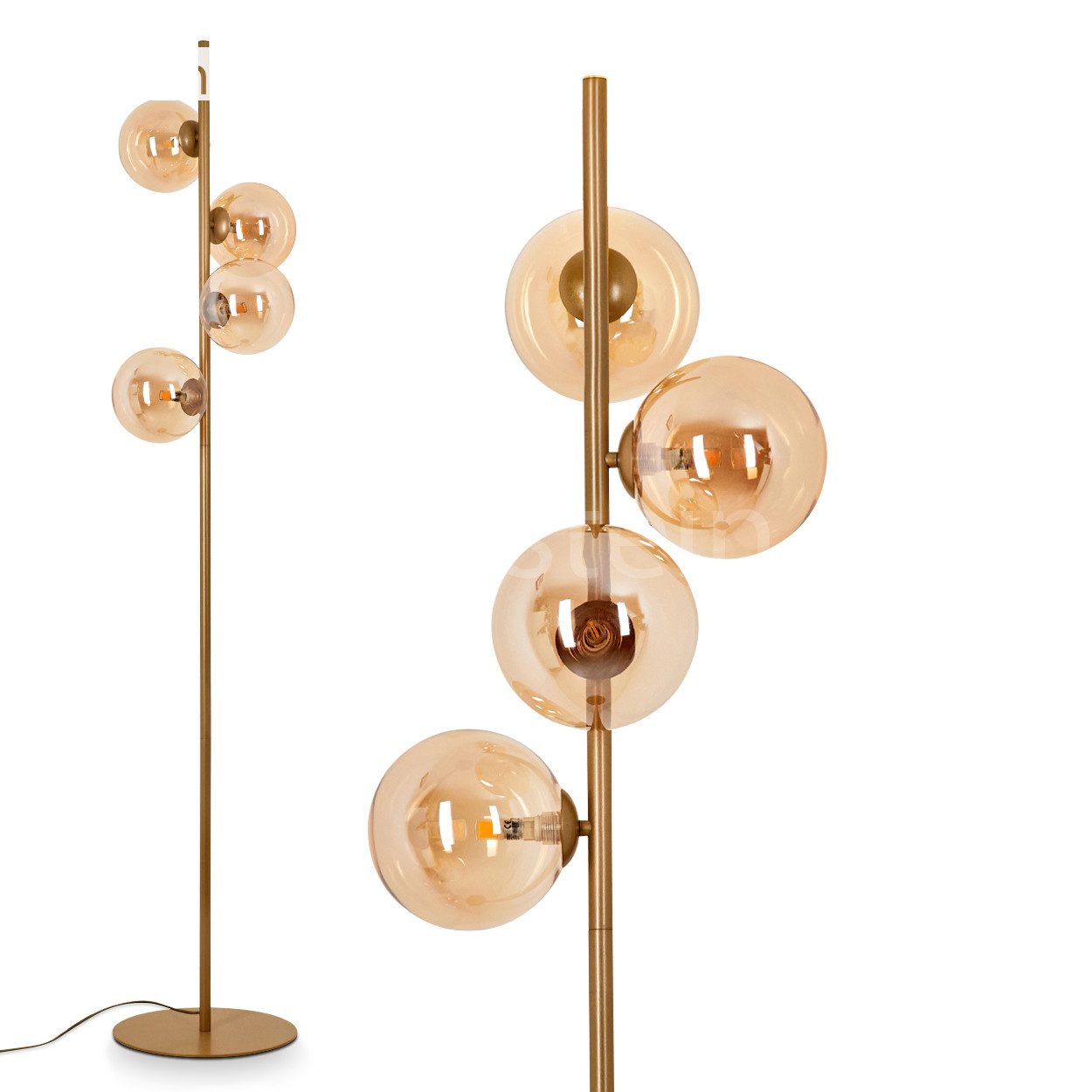 hofstein Stehlampe moderne Stehlampe aus Metall/Glas in Messingfarben/Champagnerfarben, ohne Leuchtmittel, Leuchte im Retro/Vintage-Design mit Fußsschalter, Höhe 160 cm, 4 x G9