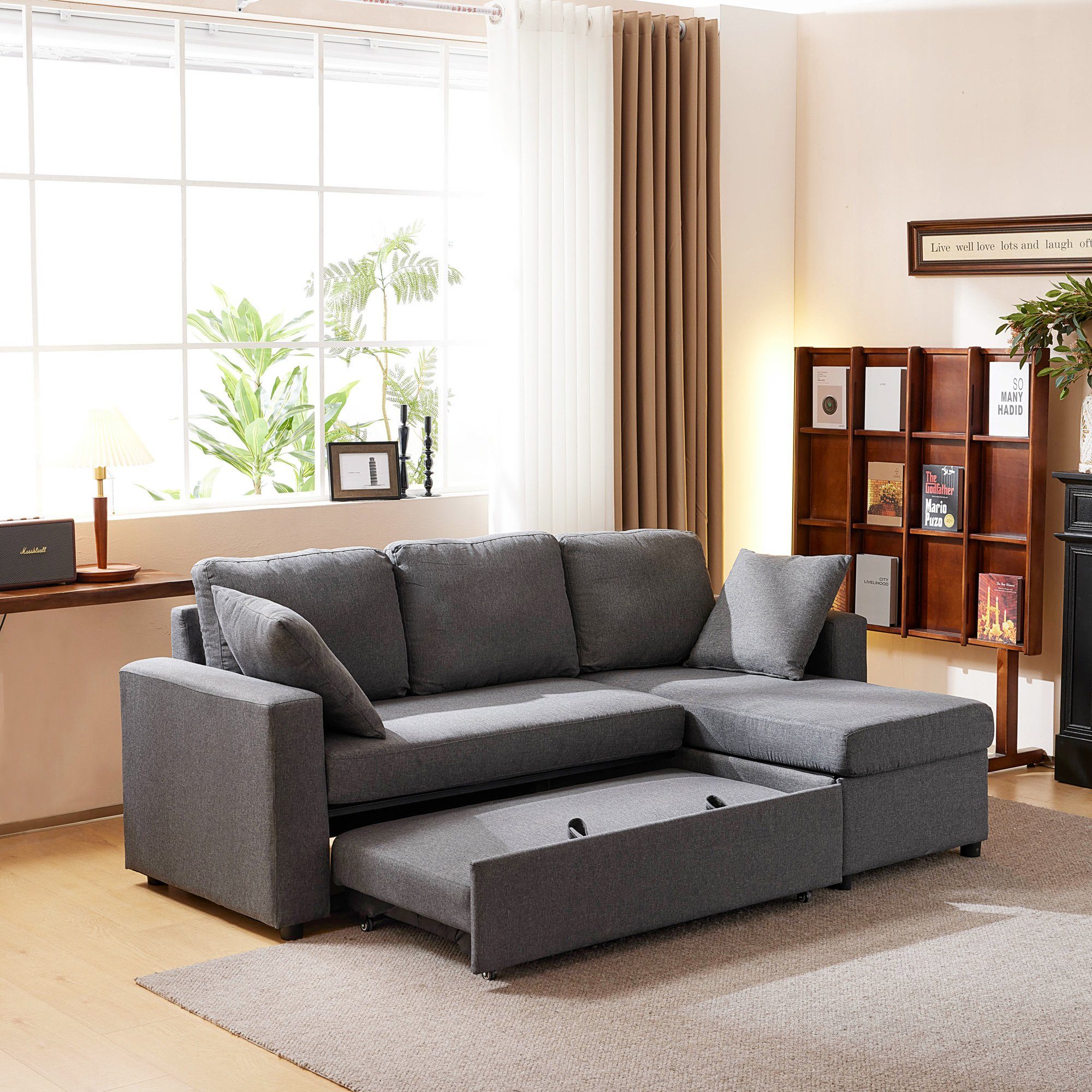 WISHDOR Ecksofa Schlafsofa Sofa mit Schlaffunktion, modernes Design, Polstermöbel, Sofas mit Chaiselongue