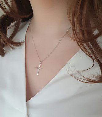 SCHOSCHON Kette mit Anhänger Halskette Kreuz Anhänger 925 Silber 23 mm, Geschenk Mädchen Konfirmation Firmung Kommunion