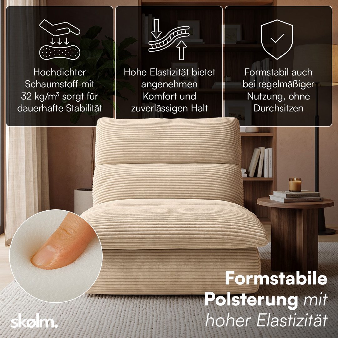 skølm Relaxsessel Sváfa aus Cord/Chenille, dick gepolsterter Vollschaumessel 11,5 cm (Cord, Beige), vakuumiert – ohne Aufbau 