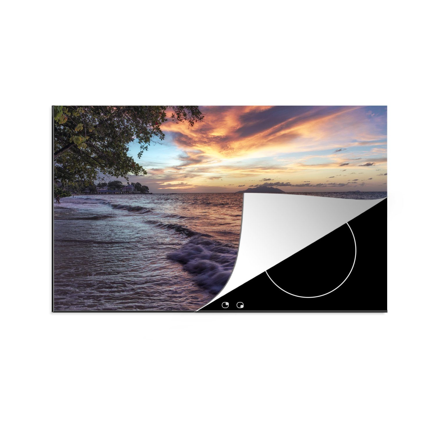 MuchoWow Herdblende-/Abdeckplatte Sonnenuntergang auf den Seychellen, Vinyl, (1 tlg), 81x52 cm, Induktionskochfeld Schutz für die küche, Ceranfeldabdeckung