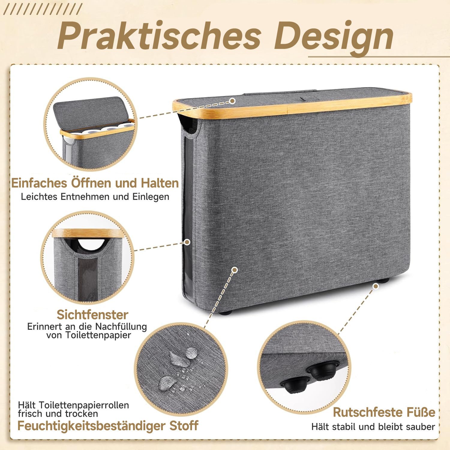 OSTWOLKE Toiletten-Ersatzrollenhalter Toilettenpapier Aufbewahrung Korb mit Deckel, Wasserdicht & Faltbar, Toilettenpapier Aufbewahrung Korb mit Deckel, Wasserd – Bild 5 von 5
